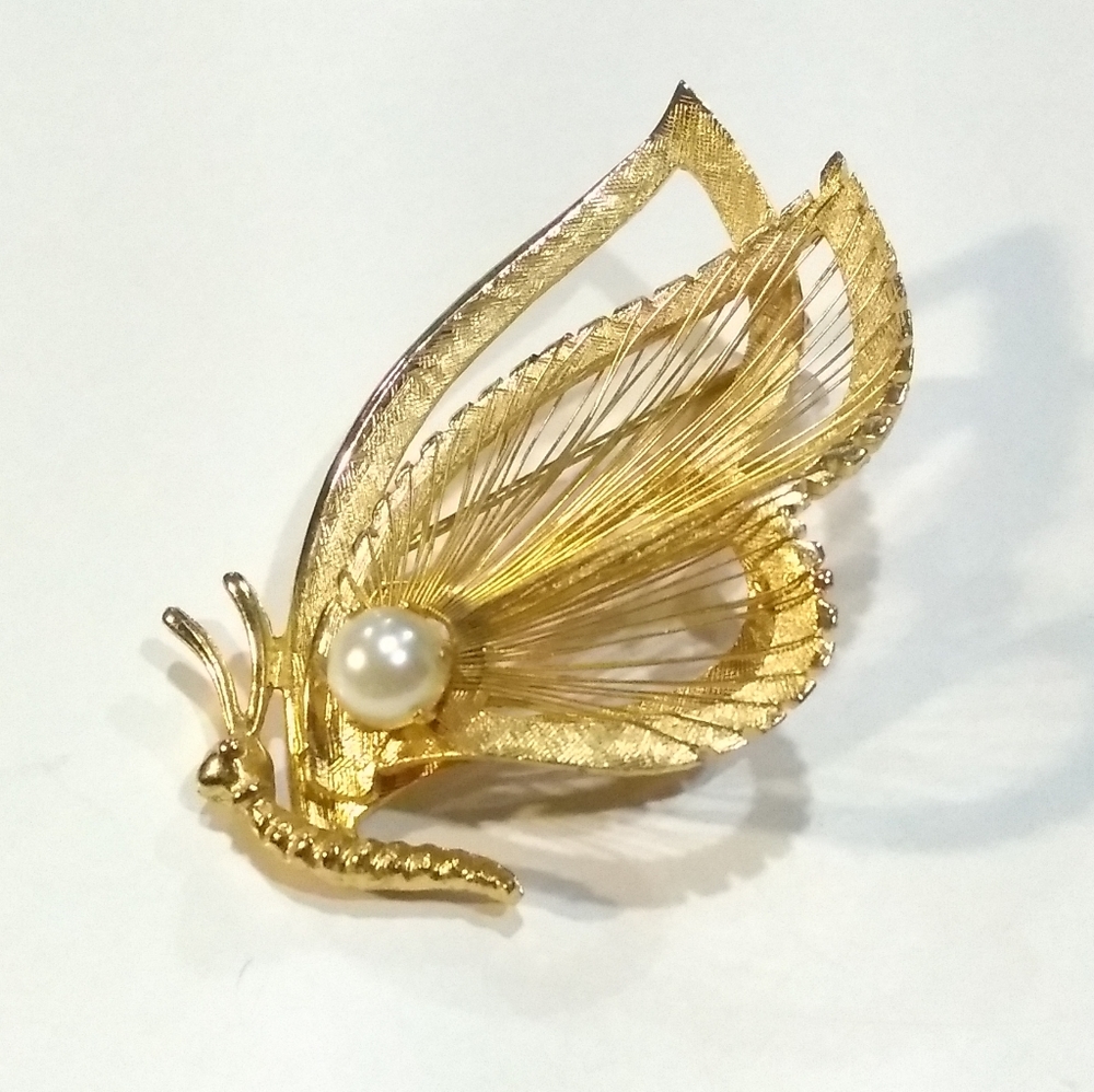 Vintage "Brook" gold tone Butterfly brooch